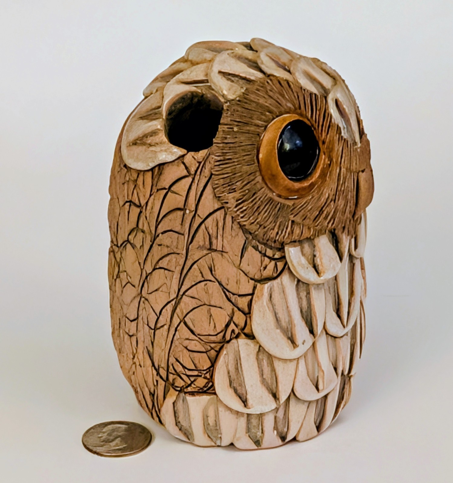 Charming Vtg Clarence Cameron Art Pottery Stoneware Owl Sculpture Vase Signed