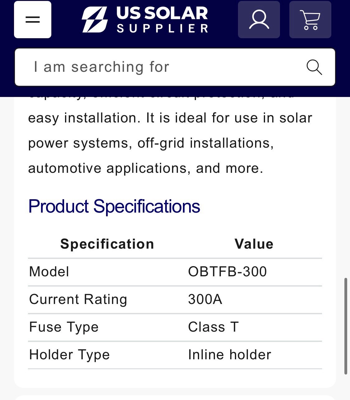 OutBack Power Systems OBTFB-300 300A Class T Inline Fuse Holder Solar/Auto