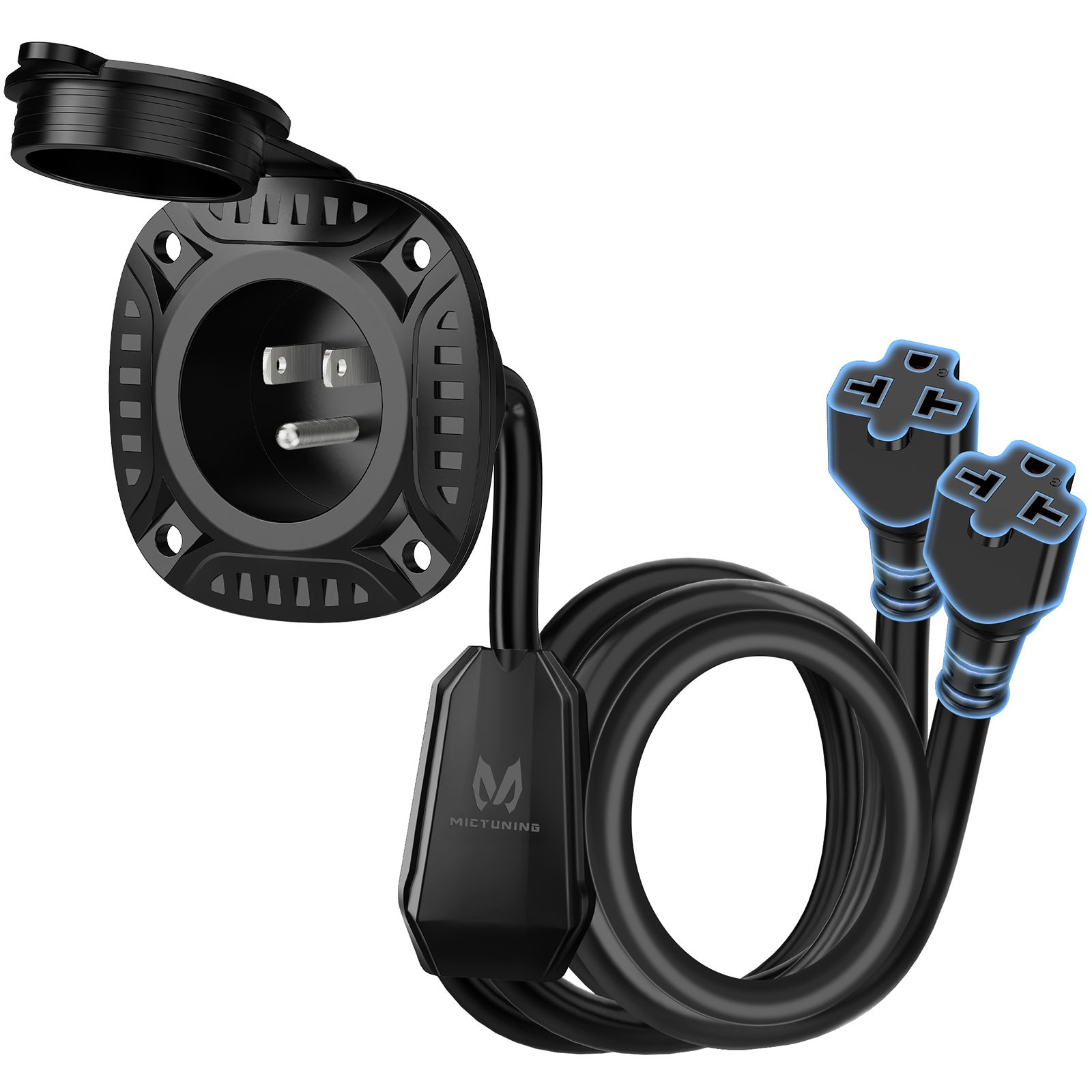 5-in-1 AC Port Plug 20A 125V, Dual 12 AWG Extension Cords for Trailer Truck Boat