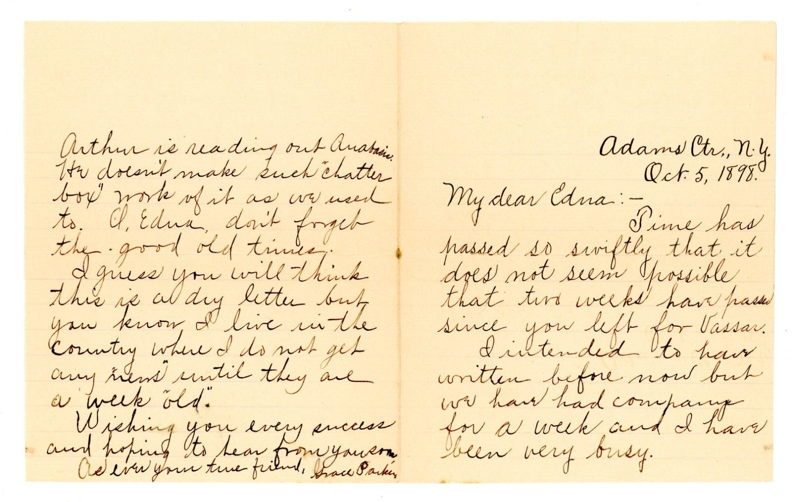 1898 Envelope Handwritten letter Vassar College Poughkeepsie NY Edna F Allen