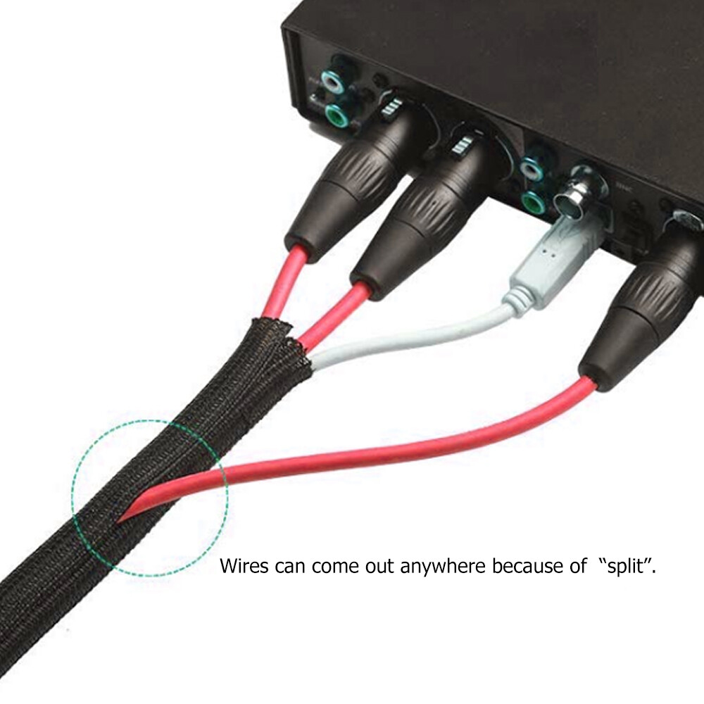 Split Braided Cable Sleeve Self-Wrap Wire Loom for Auto Harness Protection Black