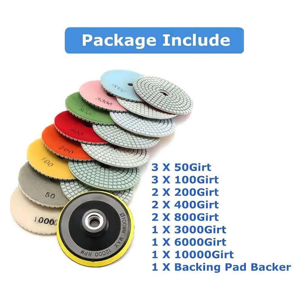 16pcs 4inch100mm Diamond Polishing Pad Wet/Dry for Granite Stone Concrete Marble