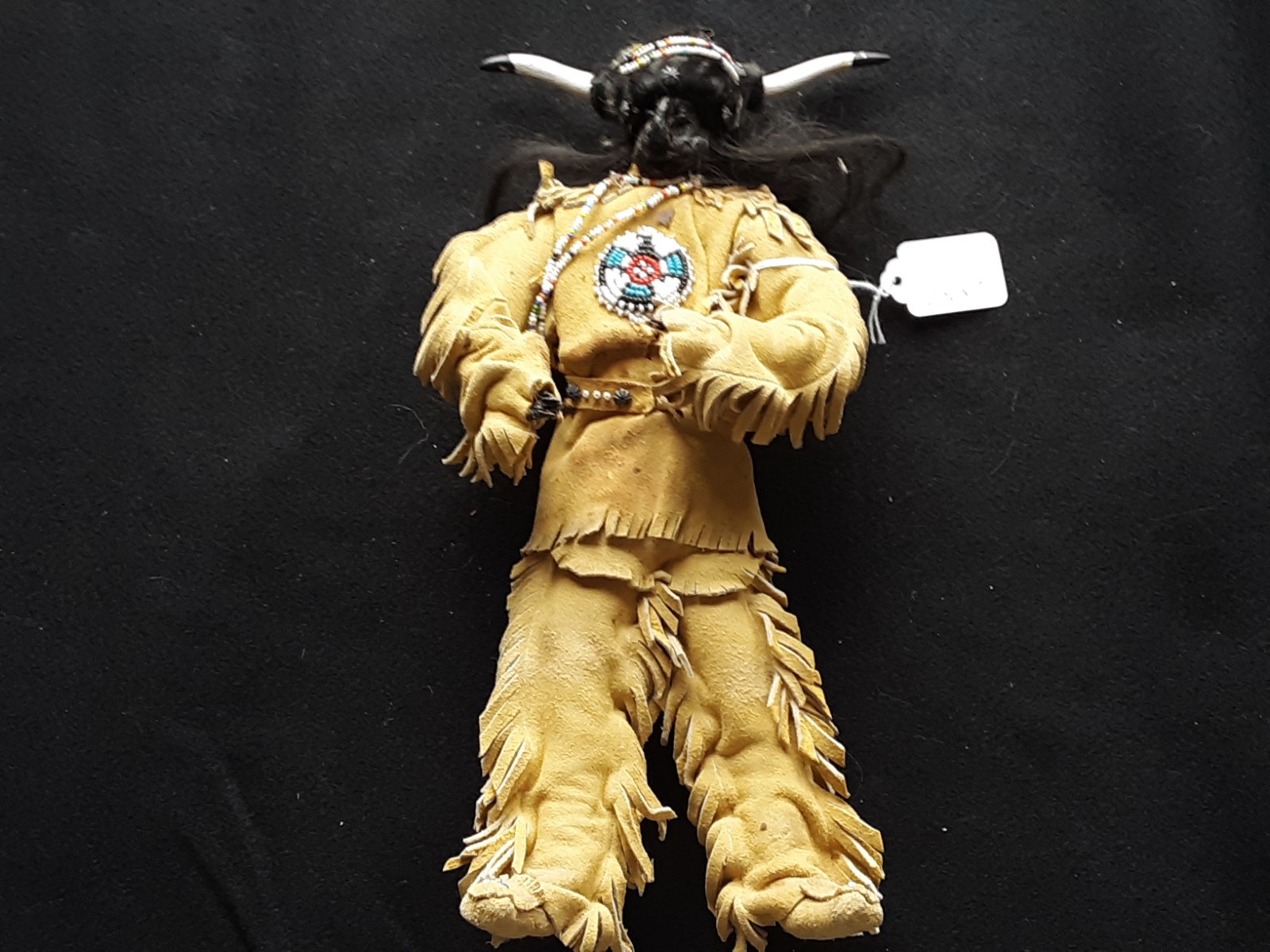 NATIVE AMERICAN BEADED LEATHER DOLL, APPLE HEAD MEDICINE MAN,   SB-0226*09087