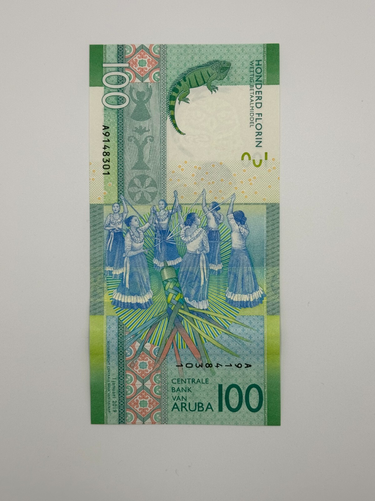 Aruba 100 florin 2019 P24 Gem UNC IGUANA Beautiful New Family of Banknotes BEST