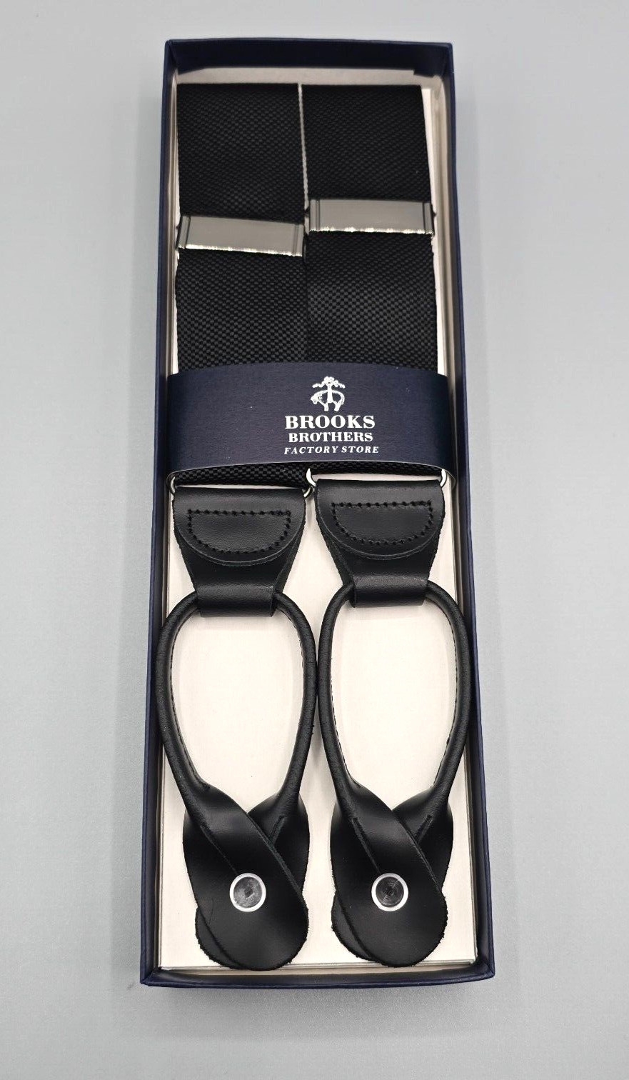 Brooks Brothers Suspenders Braces Mens Solid Black Silver Adjustable Nylon