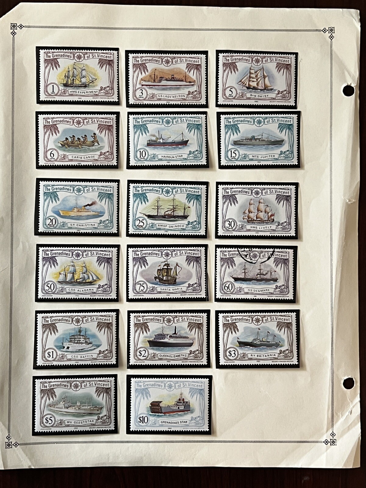 1977 1982 1989 GRENADINES OF ST. VINCENT MINT STAMPS ON ALBUM PAGE, HIGH DENOMS
