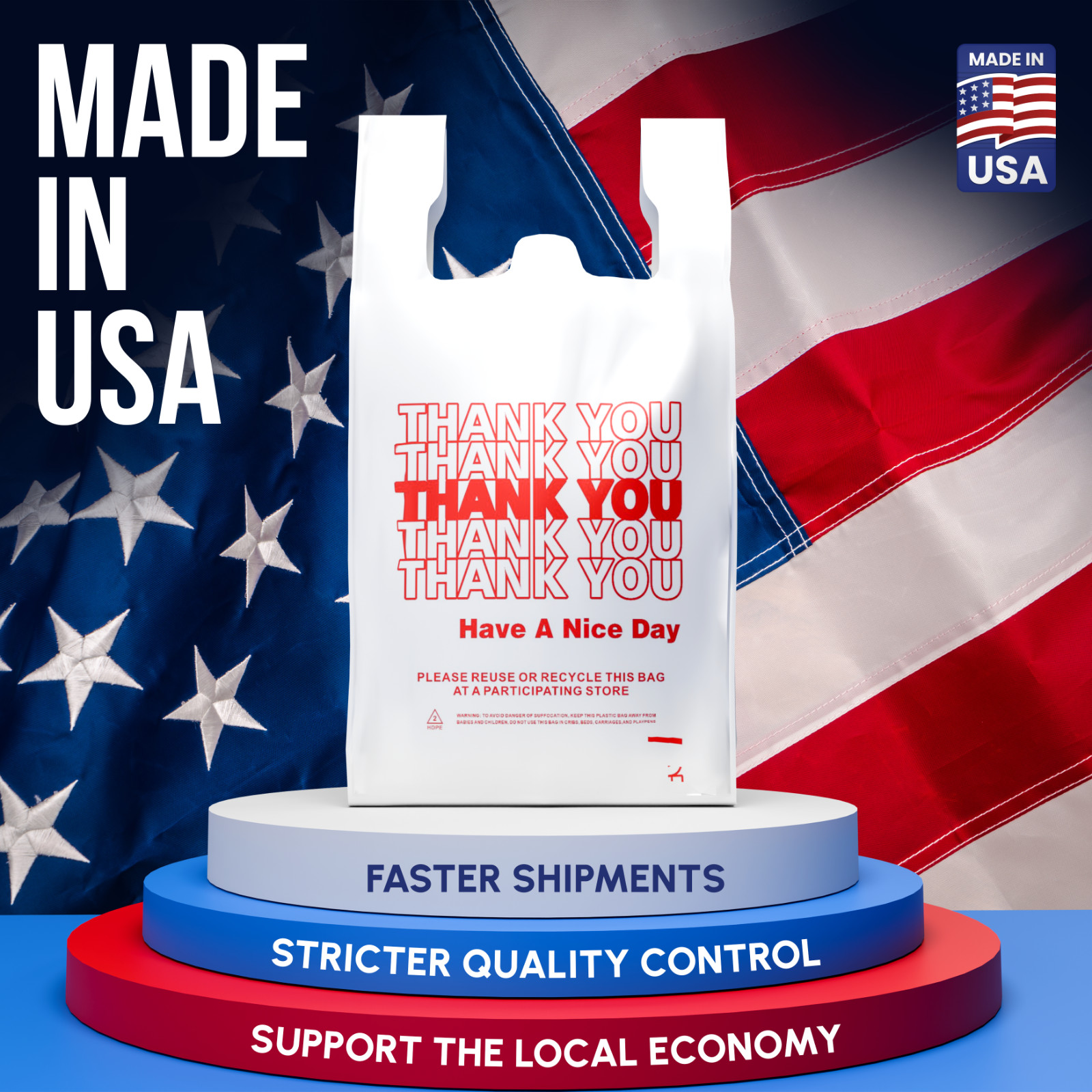 Thank You Plastic T-Shirt Bags 11.5x6.5x21 for Grocery Retail Shopping 100 pack