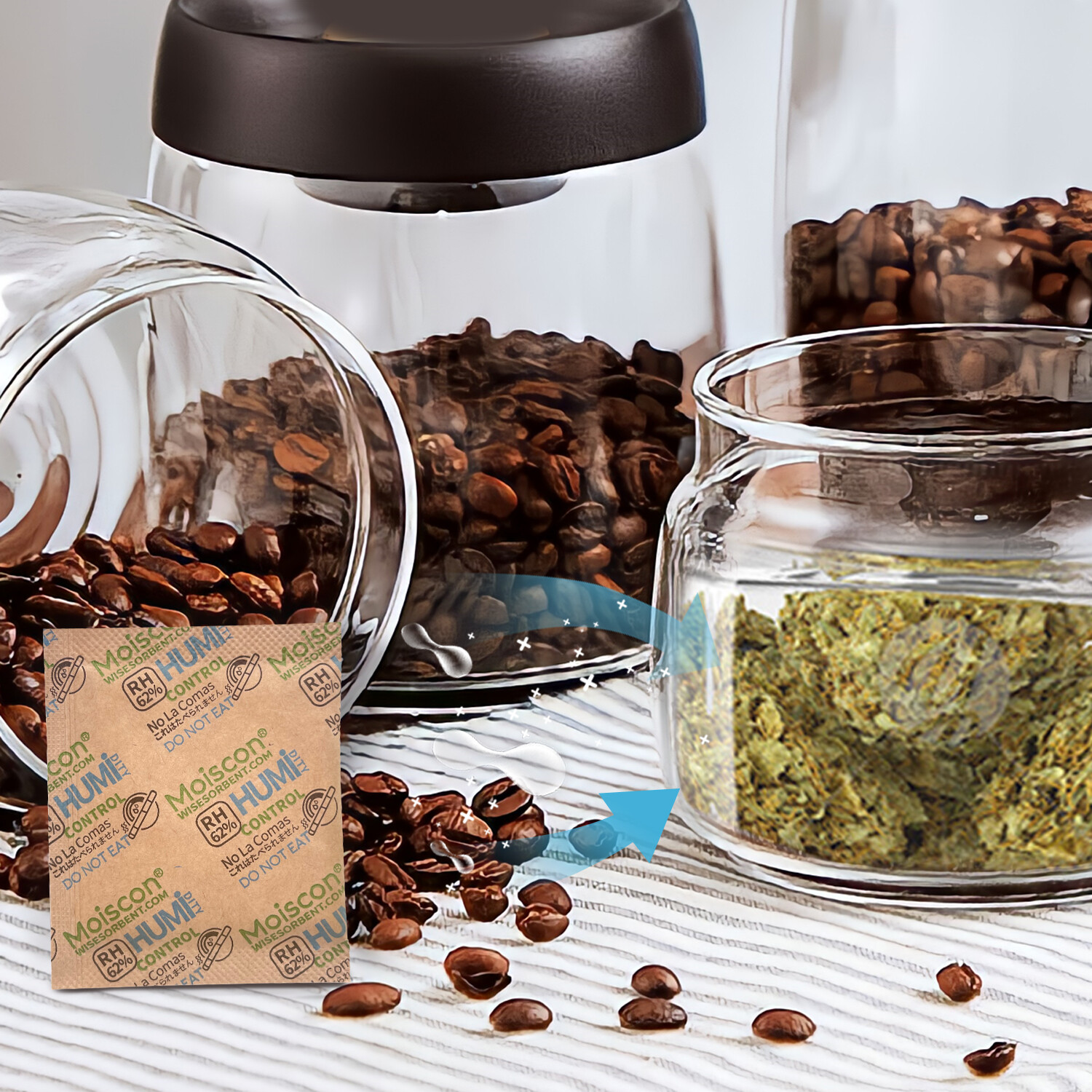 62% RH 8 Gram 2-Way Humidity Control Packs for Storing 1 oz Individually Wrapped