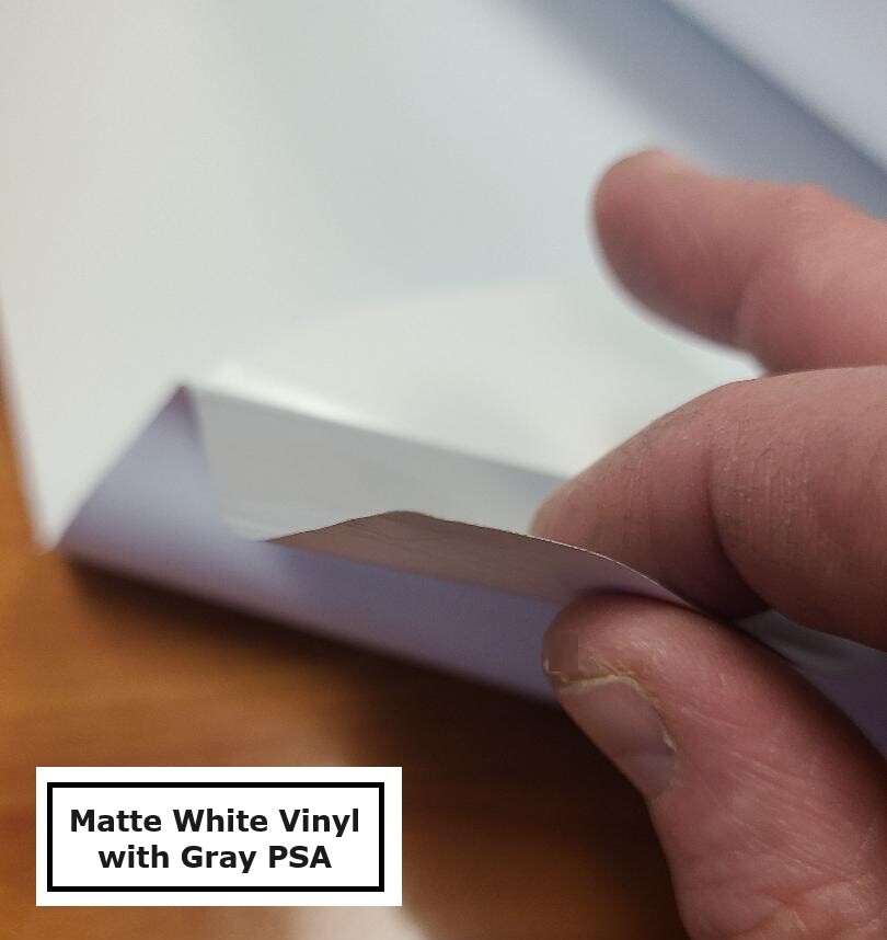 3.4mil Gloss & Matte White Vinyl Decal Sticker Gray-Back Permanent Adhesive