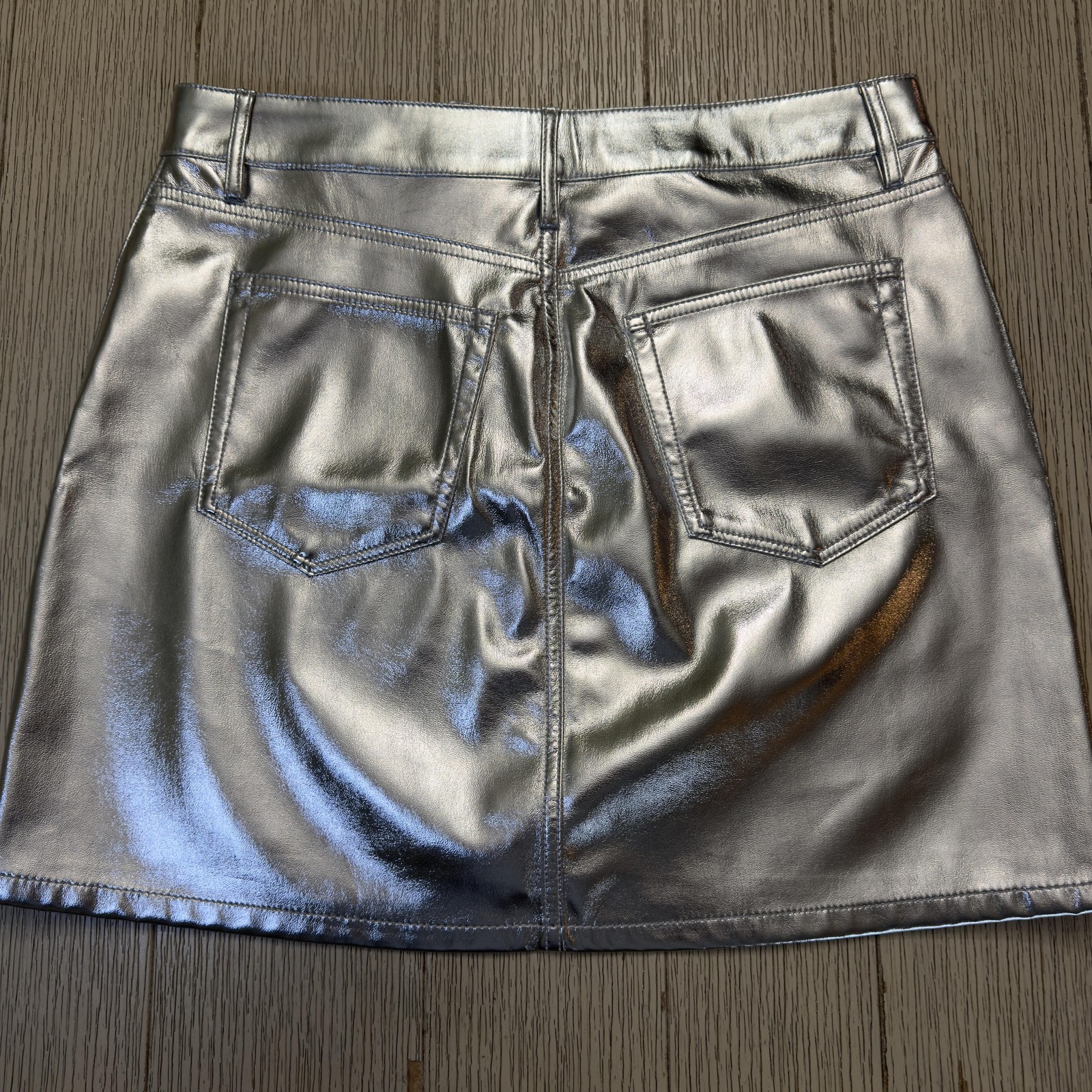 LOFT Skirt Womens 10 Silver Metallic Denim Mini Pockets Zip Casual Party
