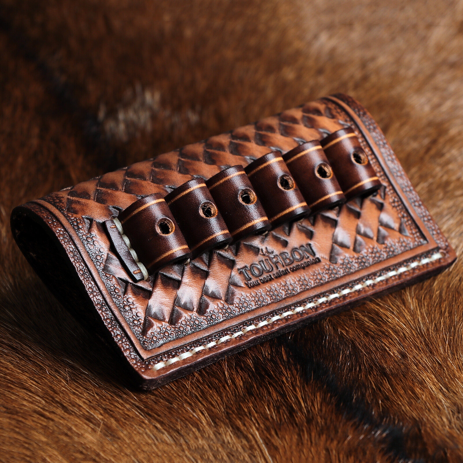 TOURBON 6 Rounds Leather .38/.357/44 Mag Rifle Ammo Belt Holster Slide Gift US