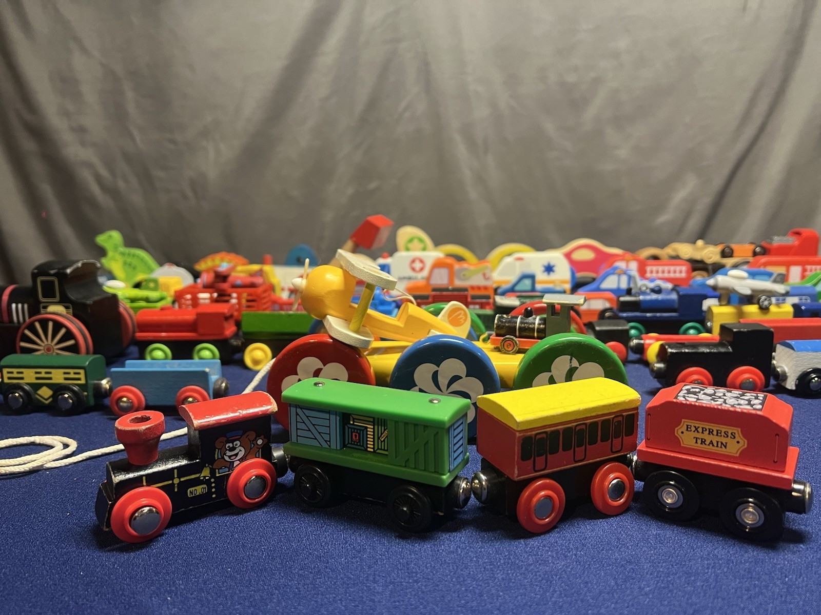 HUGE Lot Of 75 Wooden Trains Planes & Automobiles Various Brands Vtg-Now