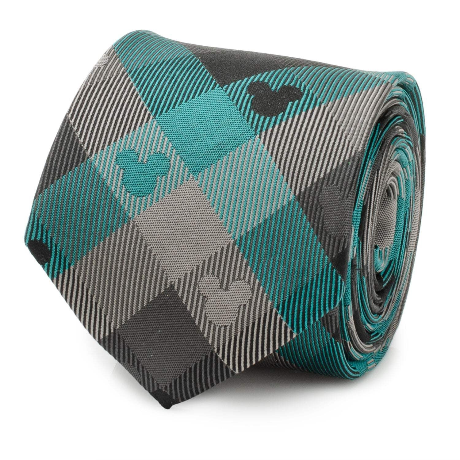 👔 Disney Mickey Mouse Silhouette Teal Plaid Men's Tie