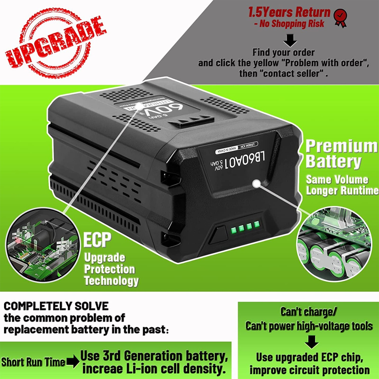 2 PACK 5.0Ah Lithium-Ion Battery For Greenworks 60V MAX LB60A00 LB60A02 LB60A03