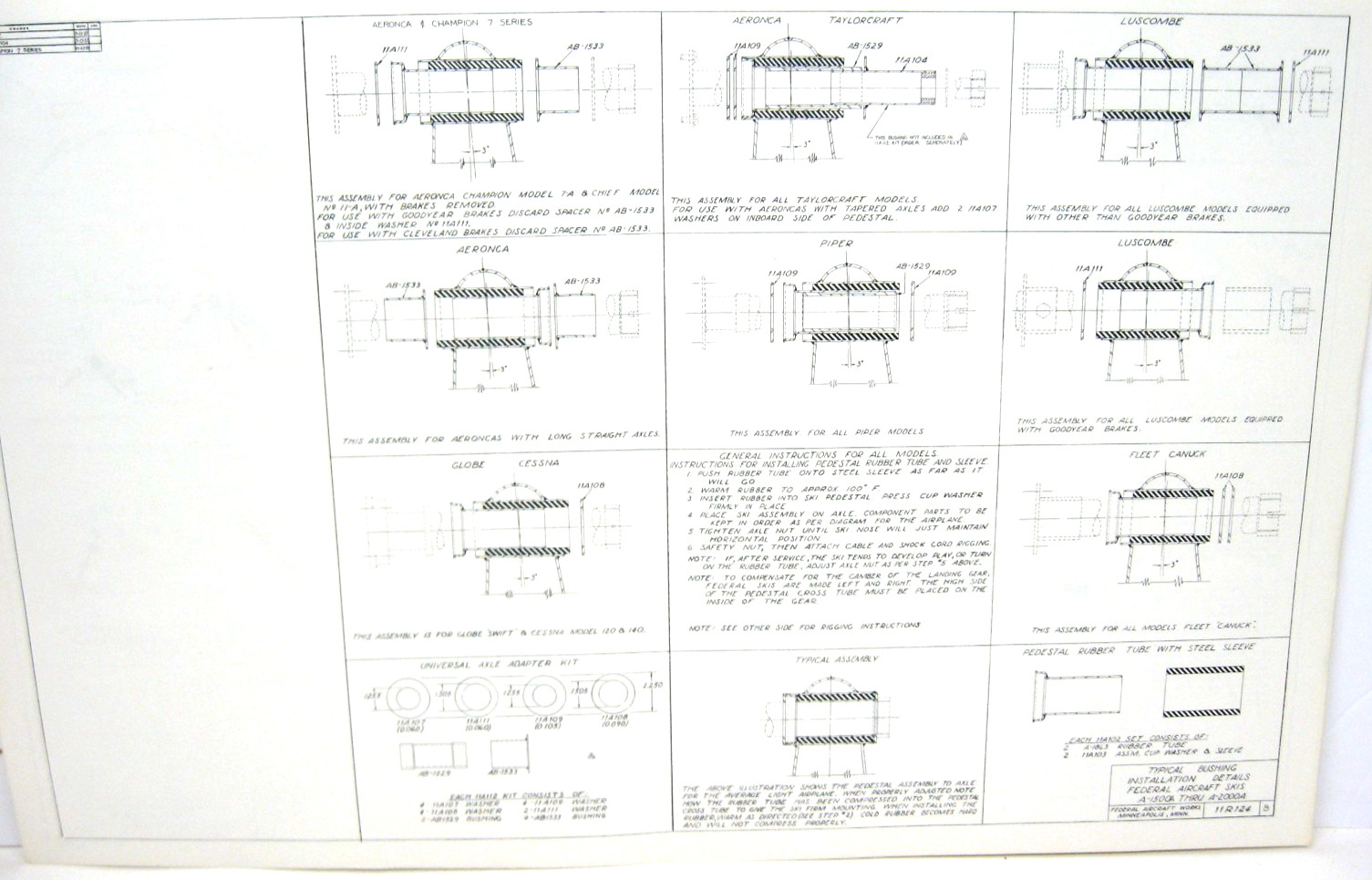 1959 Federal Aircraft Ski Installtn Instrctns 11R125-Cessna Luscombe Piper, plus