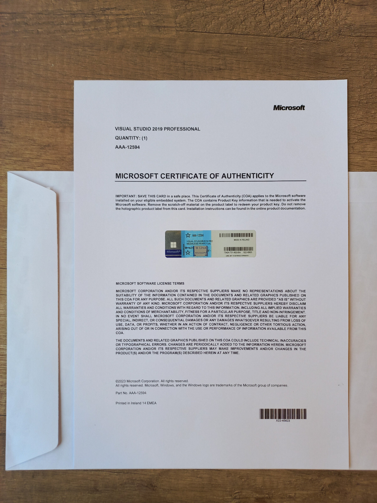 Microsoft Visual Studio 2019 Professional CoA AUTHENTIC License AAA-12594