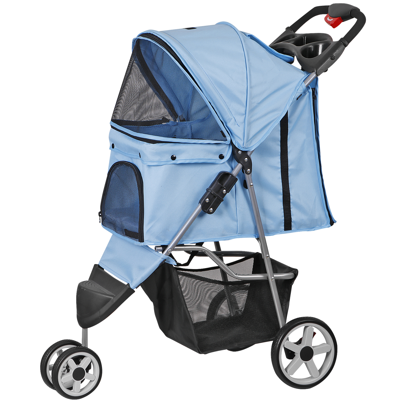 3 Wheels Pet Dog Cat Stroller for Small Medium Dogs Cats with Cup Holder Blue