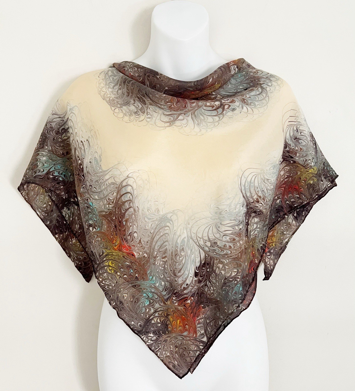 Vtg BURMEL Marbled Scarf Ivory Multi Art  30” Square Career Office Professional