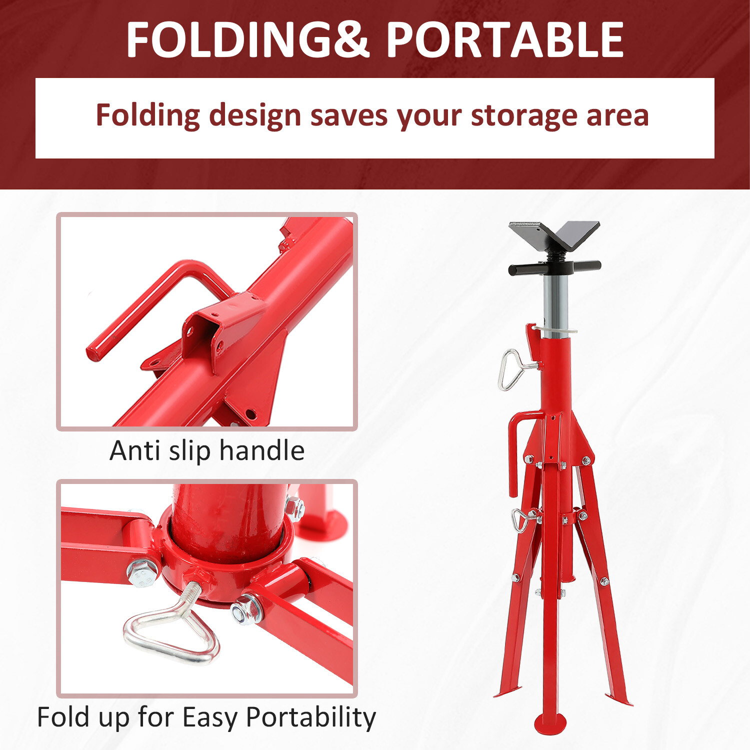 2500Lb Steel V-Head Pipe Stand Folding Tripod Pipe Jack Stand Height Pipe