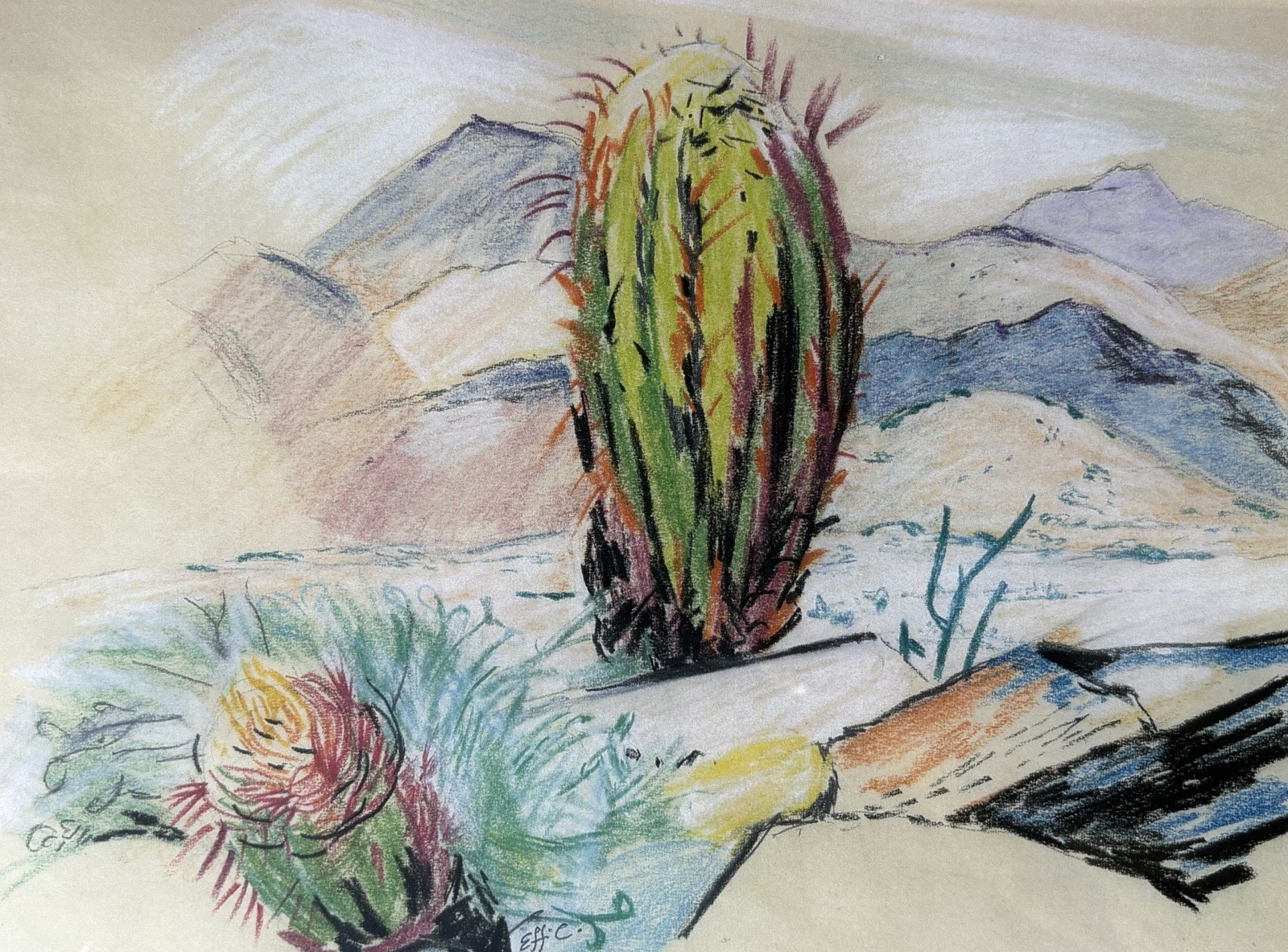 Effi Casey Signed Drawing ‘Desert Study, Taliesin West’ - Franklin Lloyd Wright