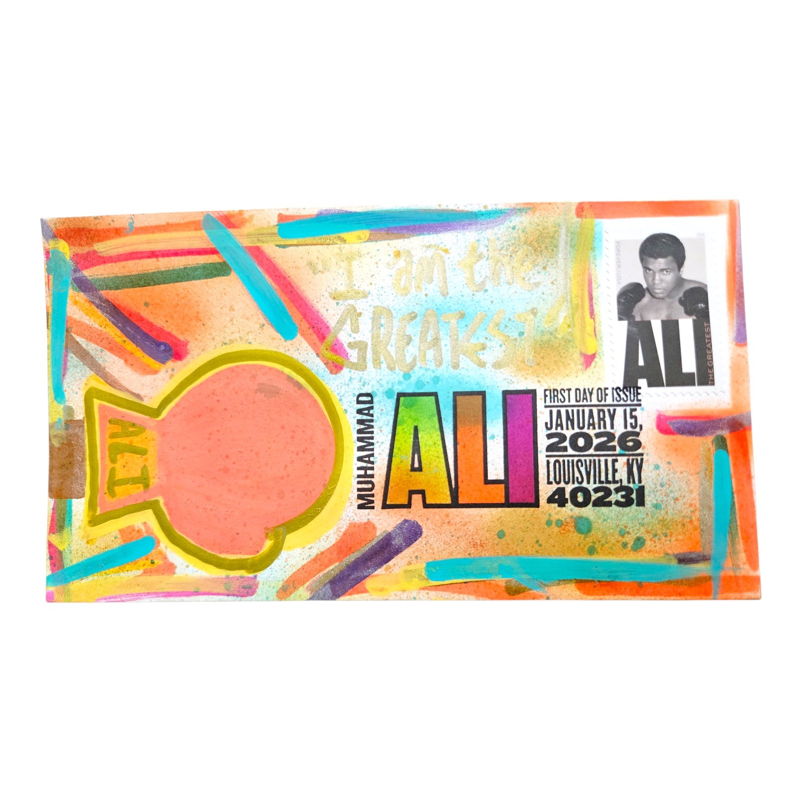 2026 Muhammad Ali USA Forever Stamp Issue First Day Cover Hand Drawn Painted FDC