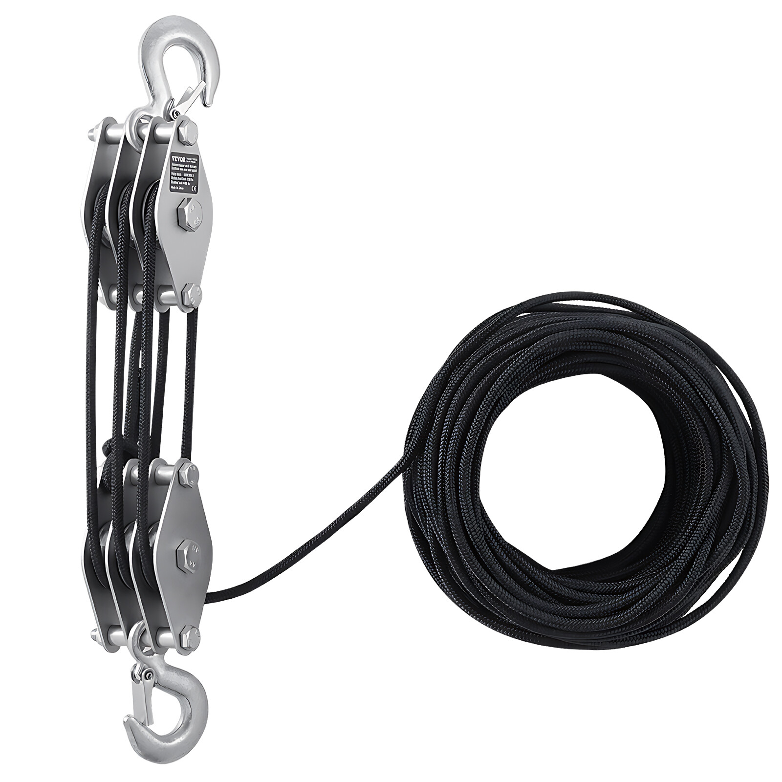 4400 lbs Rope Hoist Pulley System Block and Tackle 5:1 Lifting Ratio 100 ft Rope