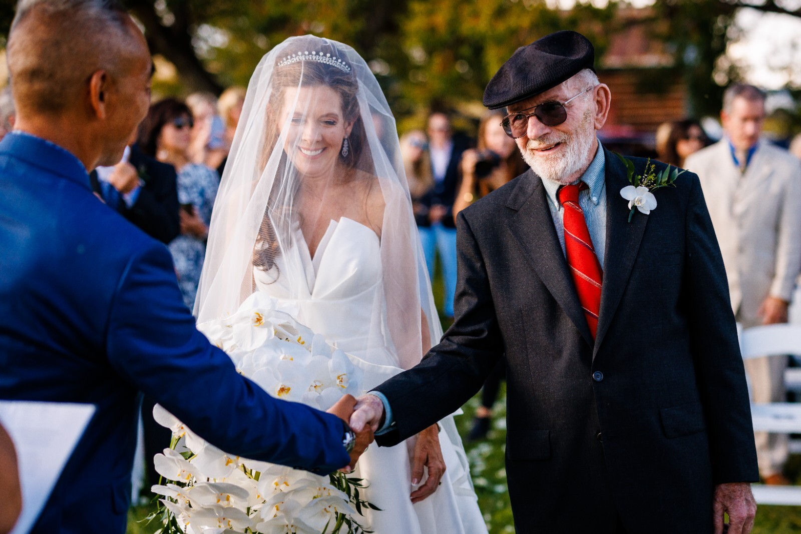 wedding veil chapel length Peter Langer off white with delicate rope trim