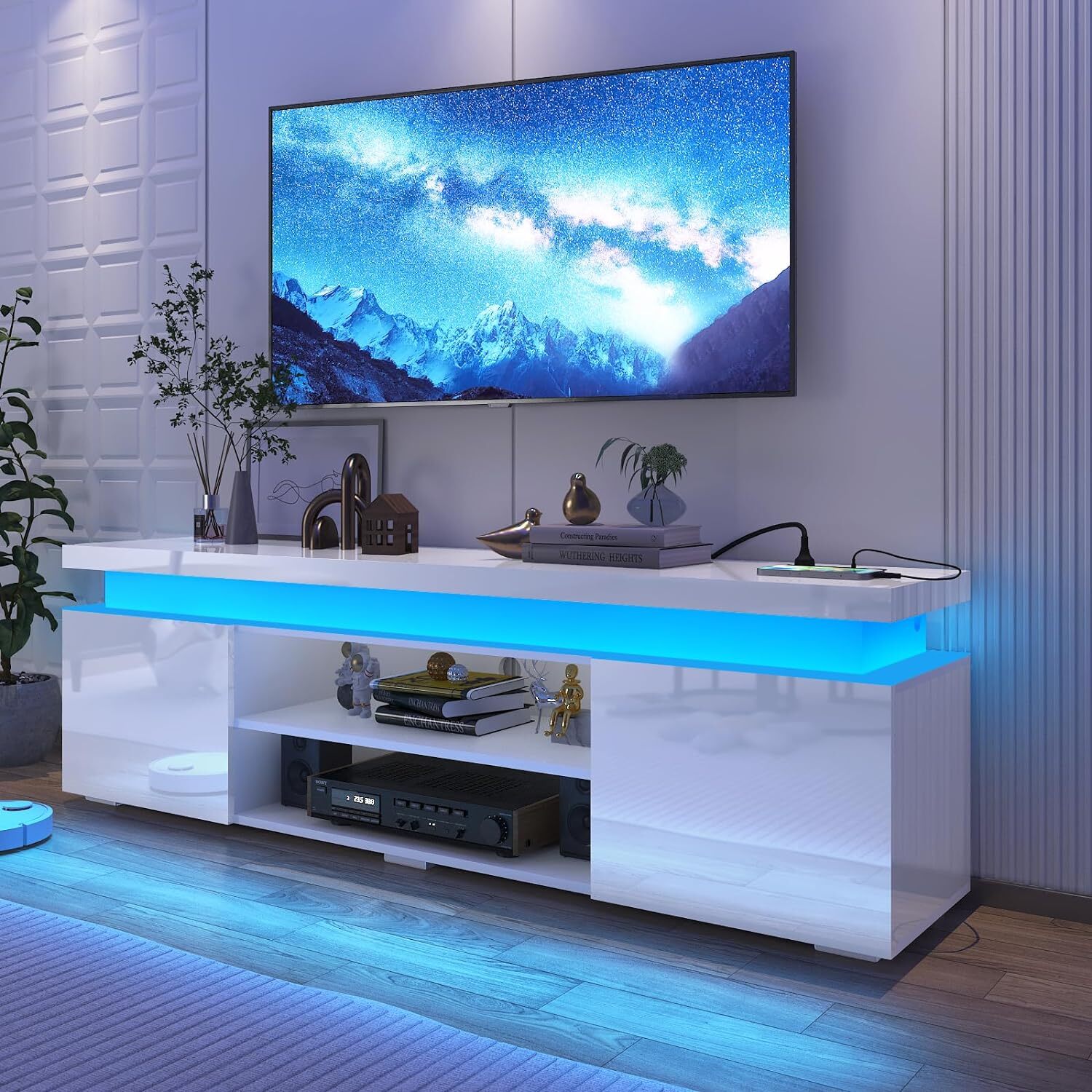 66"/75" Modern High Gloss LED TV Stand, Entertainment Center for 75"/85" TV