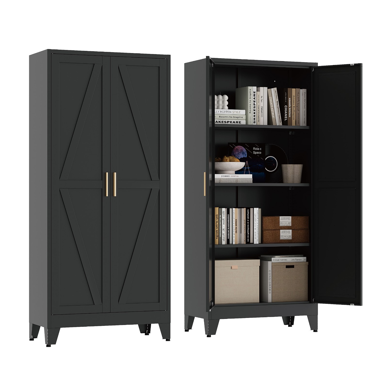 61" Tall Metal Pantry Cabinet, Black Metal Pantry Storage Cabinet