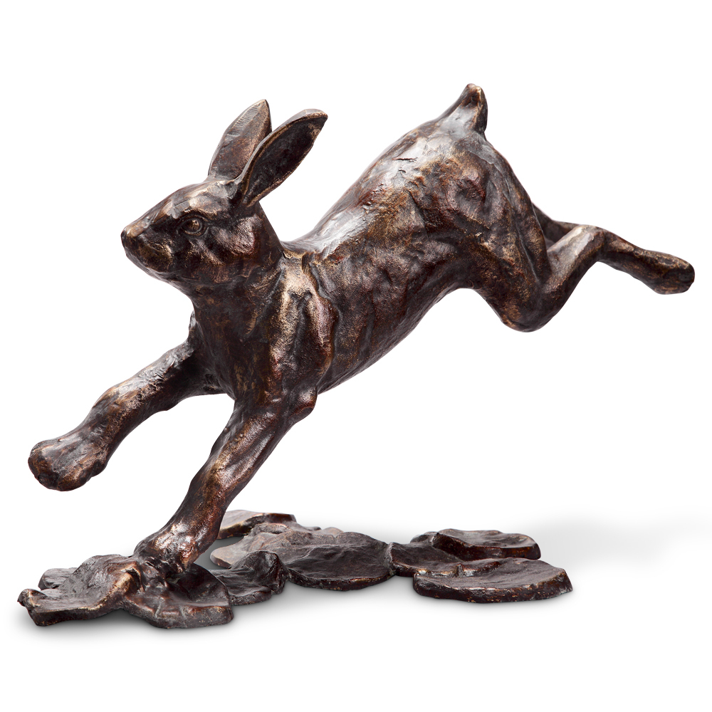 Running Rabbit Garden Sculpture Statue Metal Bunny Bronze Finish Outdoor Indoor
