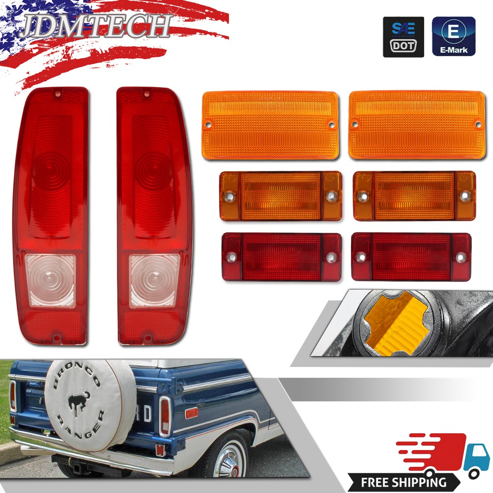 NEW 1970-1977 EARLY FORD BRONCO MARKER, PARKING, AND TAILLIGHT LENS SET.