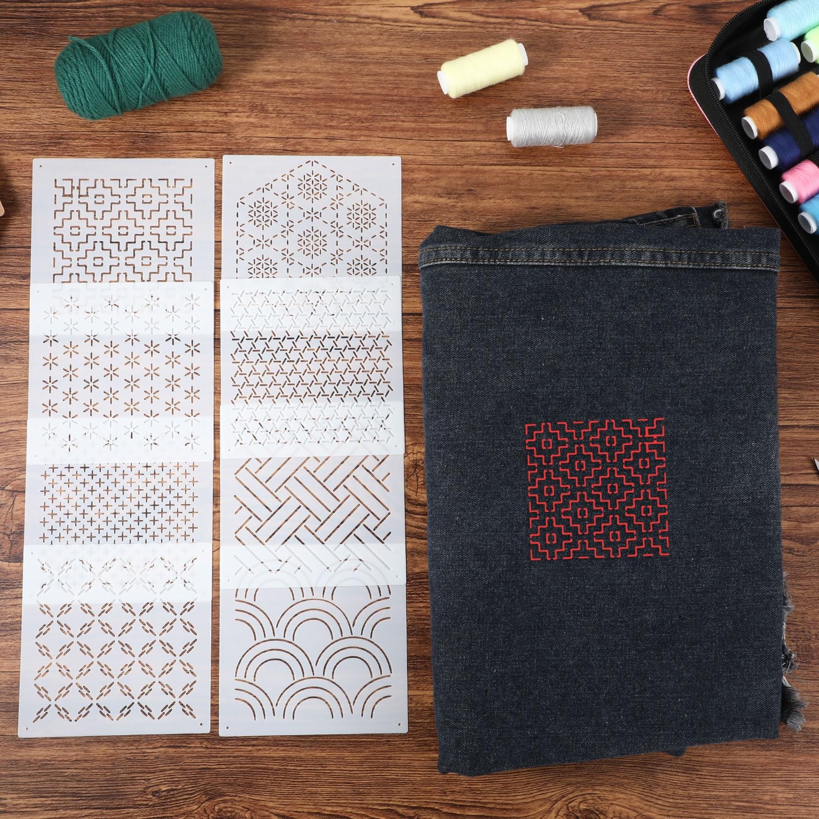 18 Pcs Plastic Sashiko Stencil, 4.7 x 4.7 Inch Geometric Embroidery Sashiko P