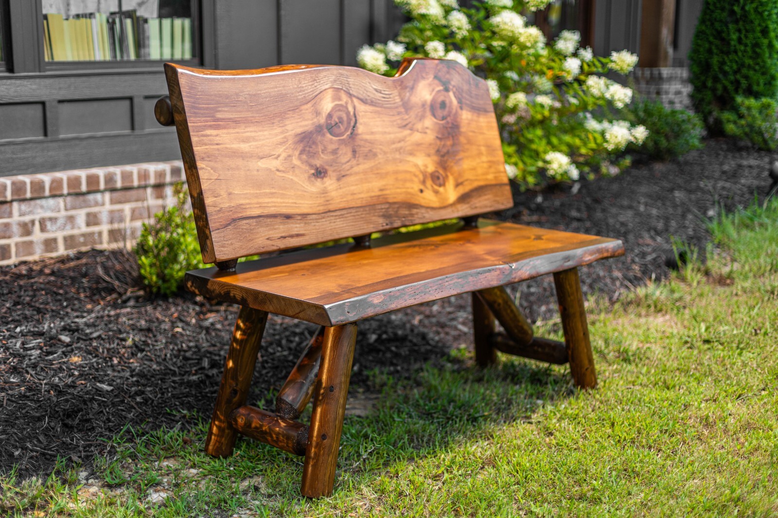 Southern Rustic Logwerks Log Bench with Back Rest Live Edge Pine