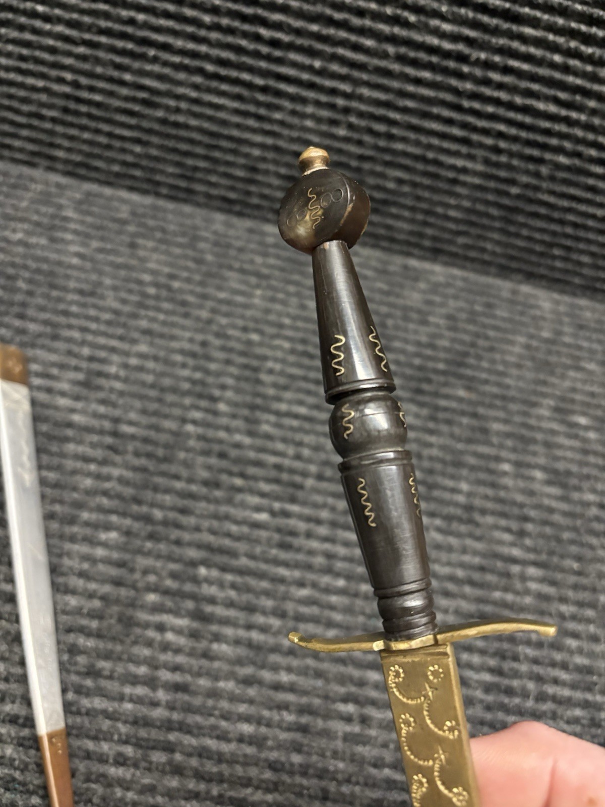 Vintage Luzon Philippine Dagger Engraved Brass Blade Scabbard Tourist Souvenir