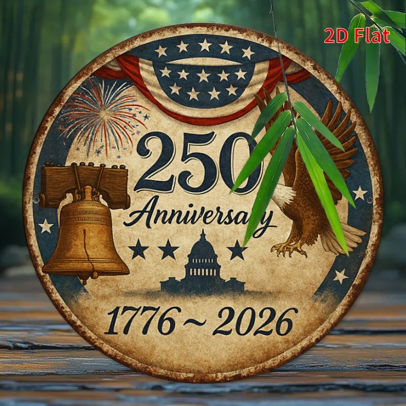 USA 250th Anniversary Metal Sign 1776-2026 Patriotic Bell & Eagle Wall Decor