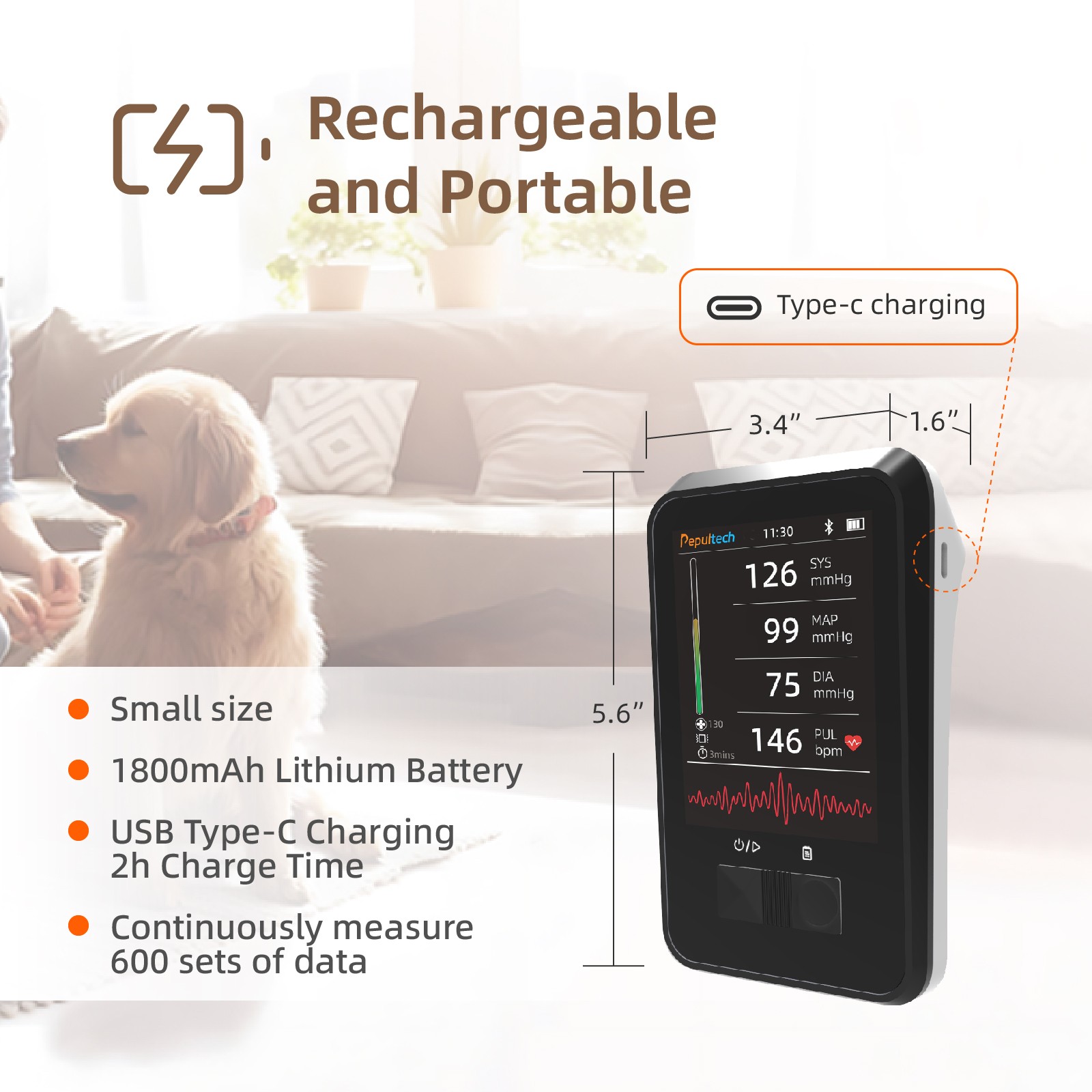 Pet Blood Pressure Monitor 5Cuffs for Dog&Cat Rechargeable for Family Clinic Use