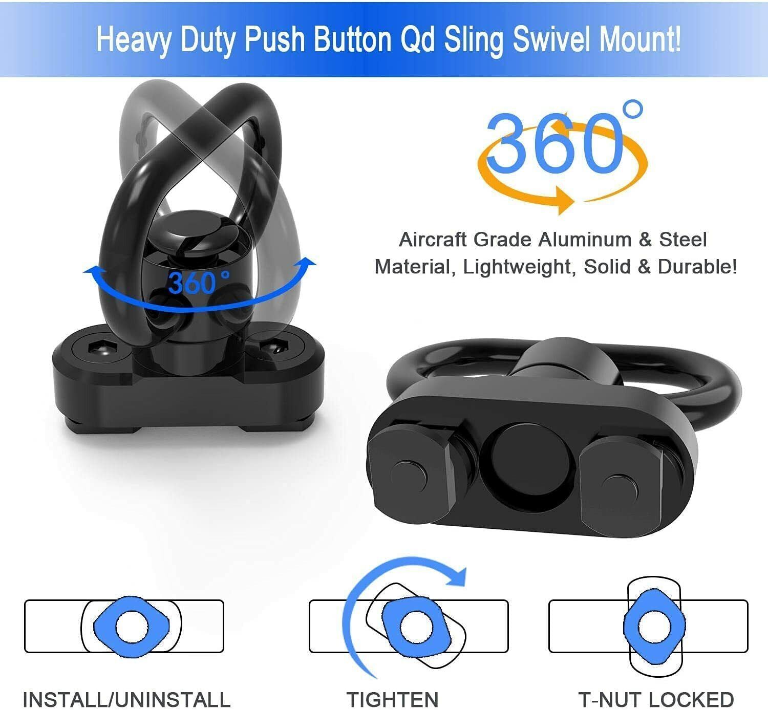 Tactical 2 Point Sling QD Swivel Rifle Adjustable Gun Sling Strap w/ MLOK Swivel