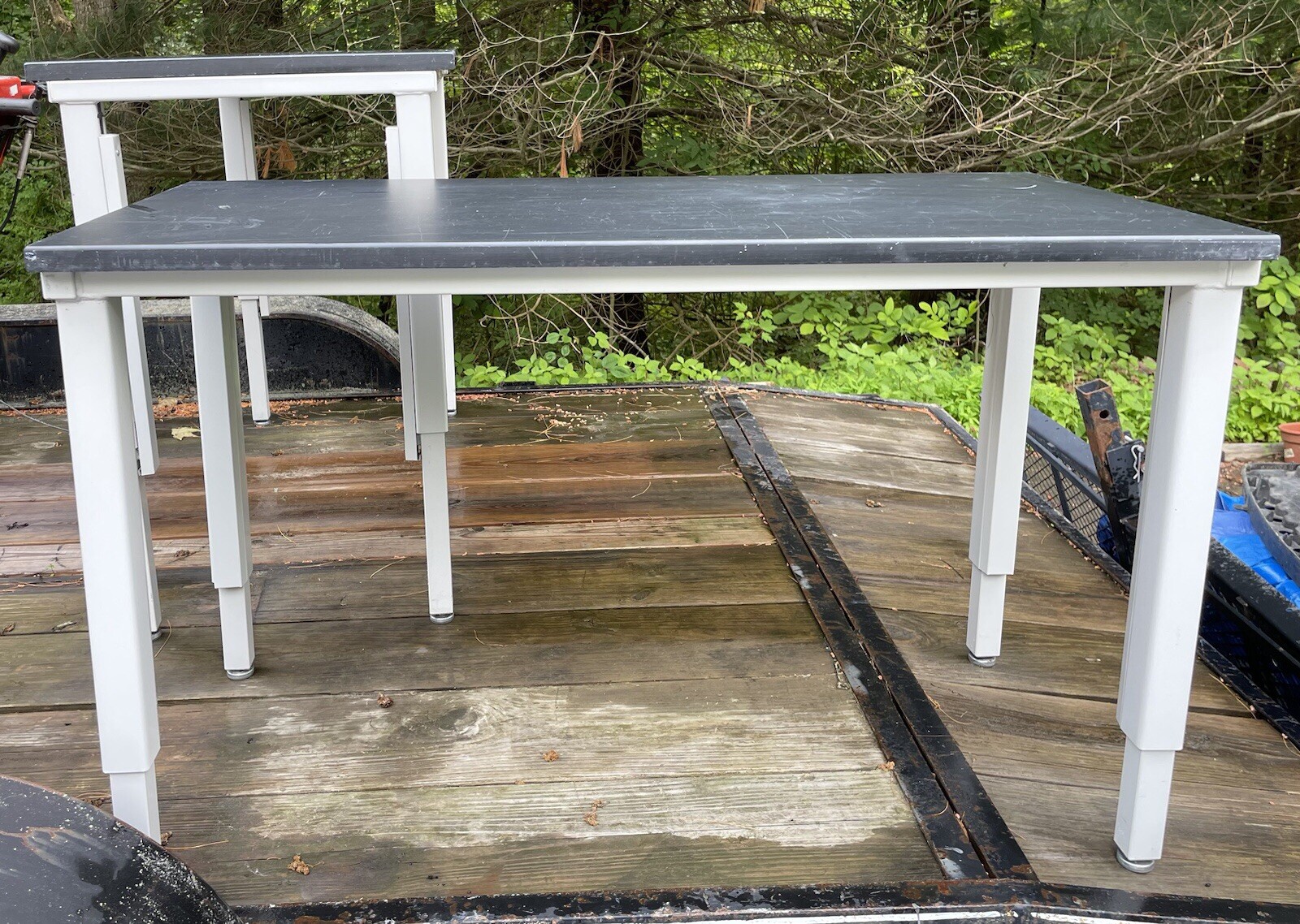 Lab Table 24"W x 48"D Black Top Light Gray Metal Adjustable Height Legs