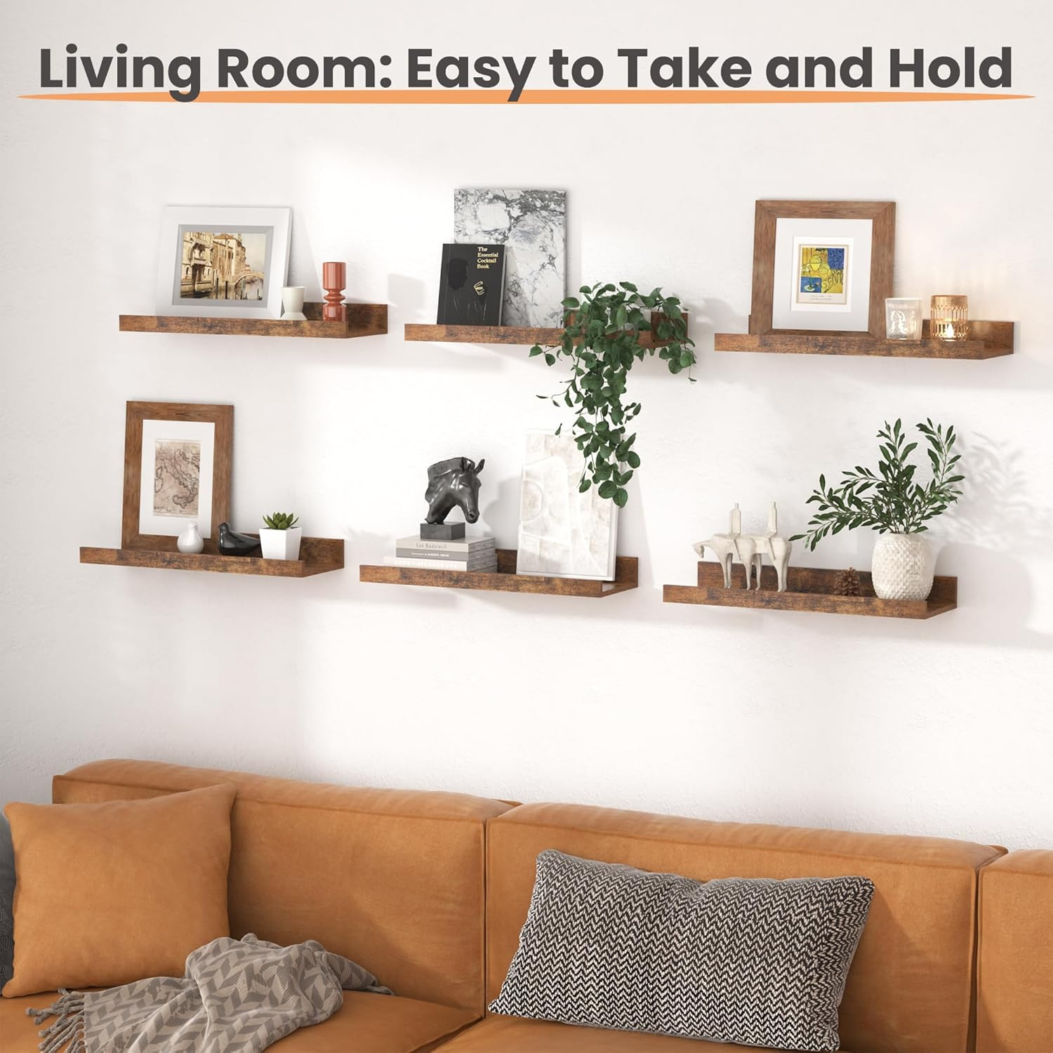 Floating Shelves for Wall, Wall Shelves for Decor Storage Set of 6, Wall Mounted