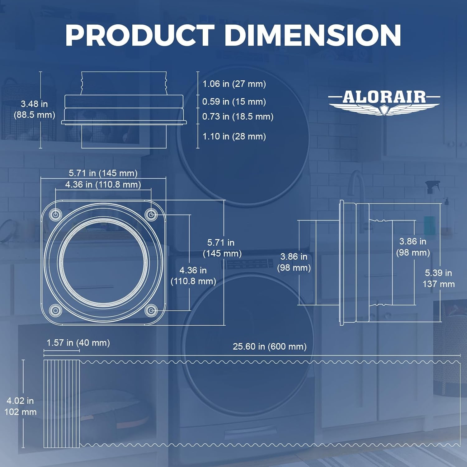 ALORAIR 4" Magnetic Dryer Vent Connector Kit w/Aluminum Telescoping Foil Duct