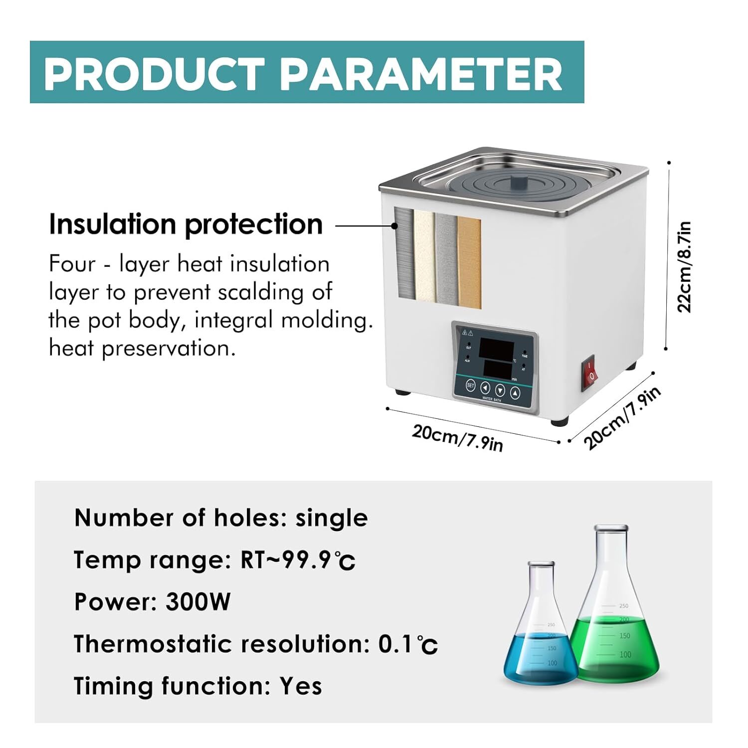 Lab Water Bath Heater 3.0L Digital Thermostat Laboratory Water Bath 110V 300W
