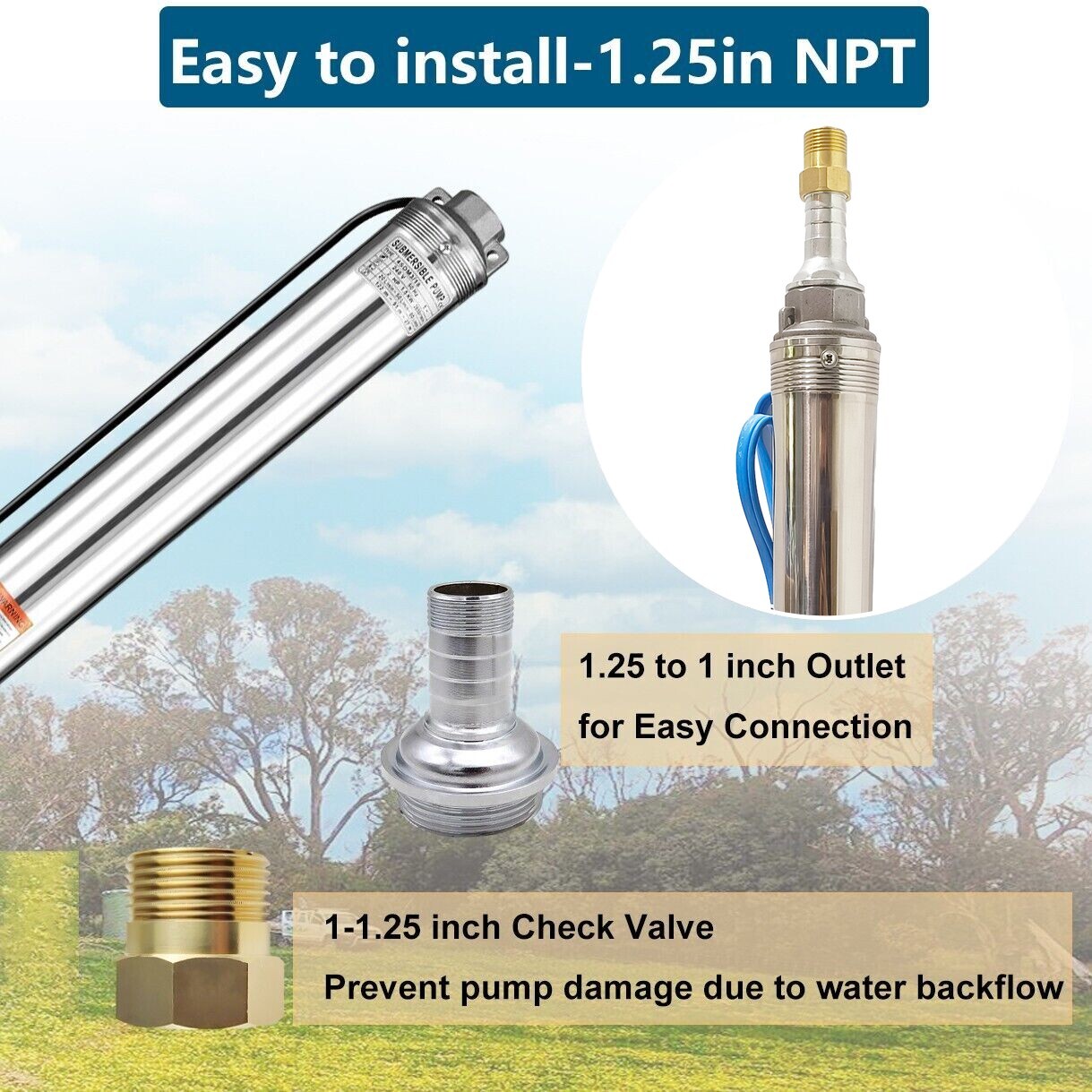 500W 3" DC 48V Solar Pump Submersible Pump Bore Deep Well Pump 33ft Copper Wire