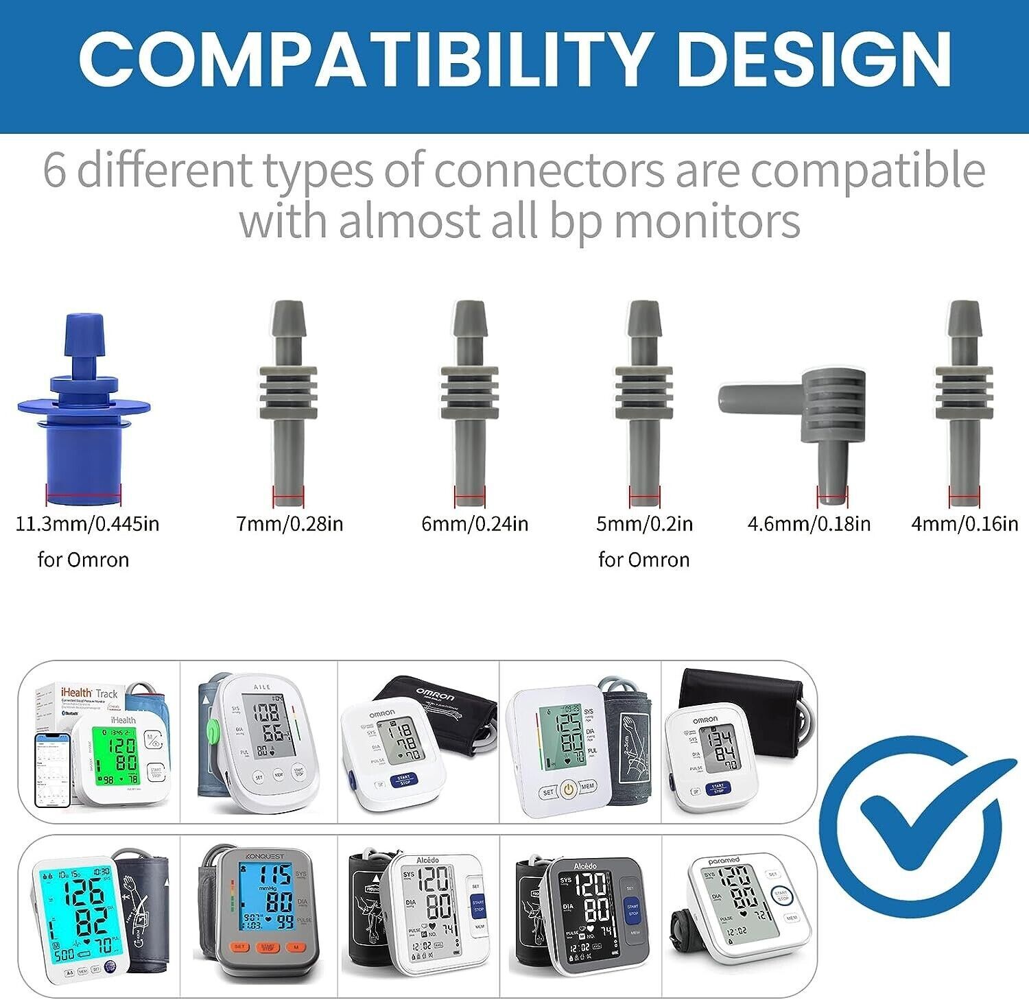 Replacement Blood Pressure Cuff BP Monitor Connectors Adapter -6 Types a Set