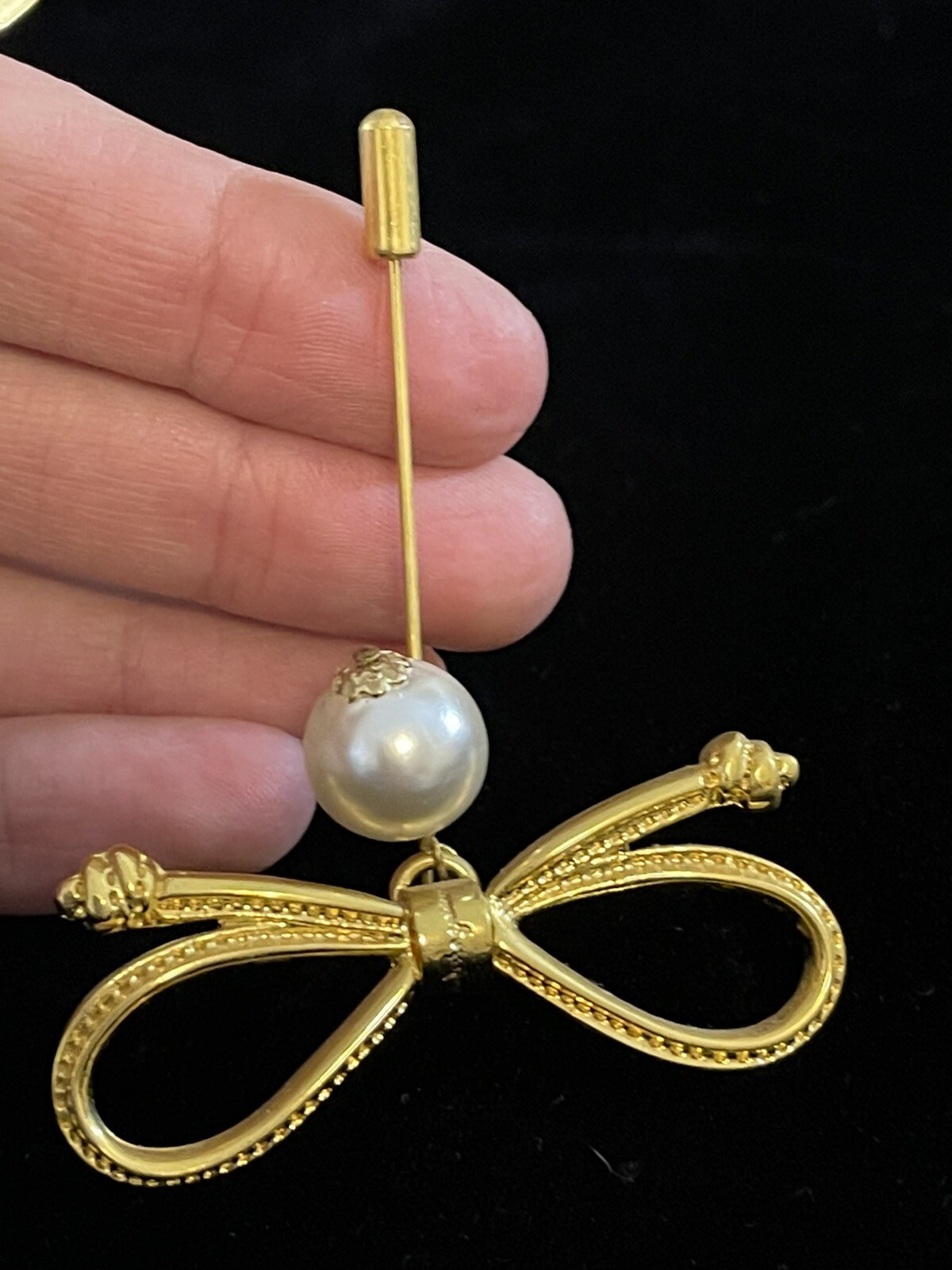 SALVATORE FERRAGAMO Vintage Bow with Faux Pearl Pin Lot of Two