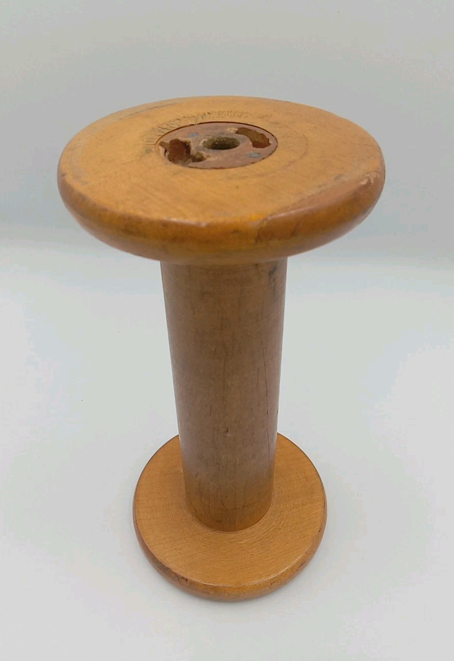 Antique Industrial Wooden Bobbin Spool (7" Height) (3.5" Diameter)