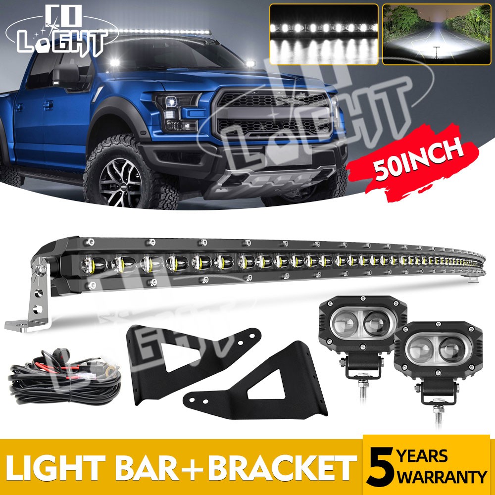 For Ford F150 Raptor 52" Curved LED Light Bar Roof Brackets + 4" Pods Wire Kit