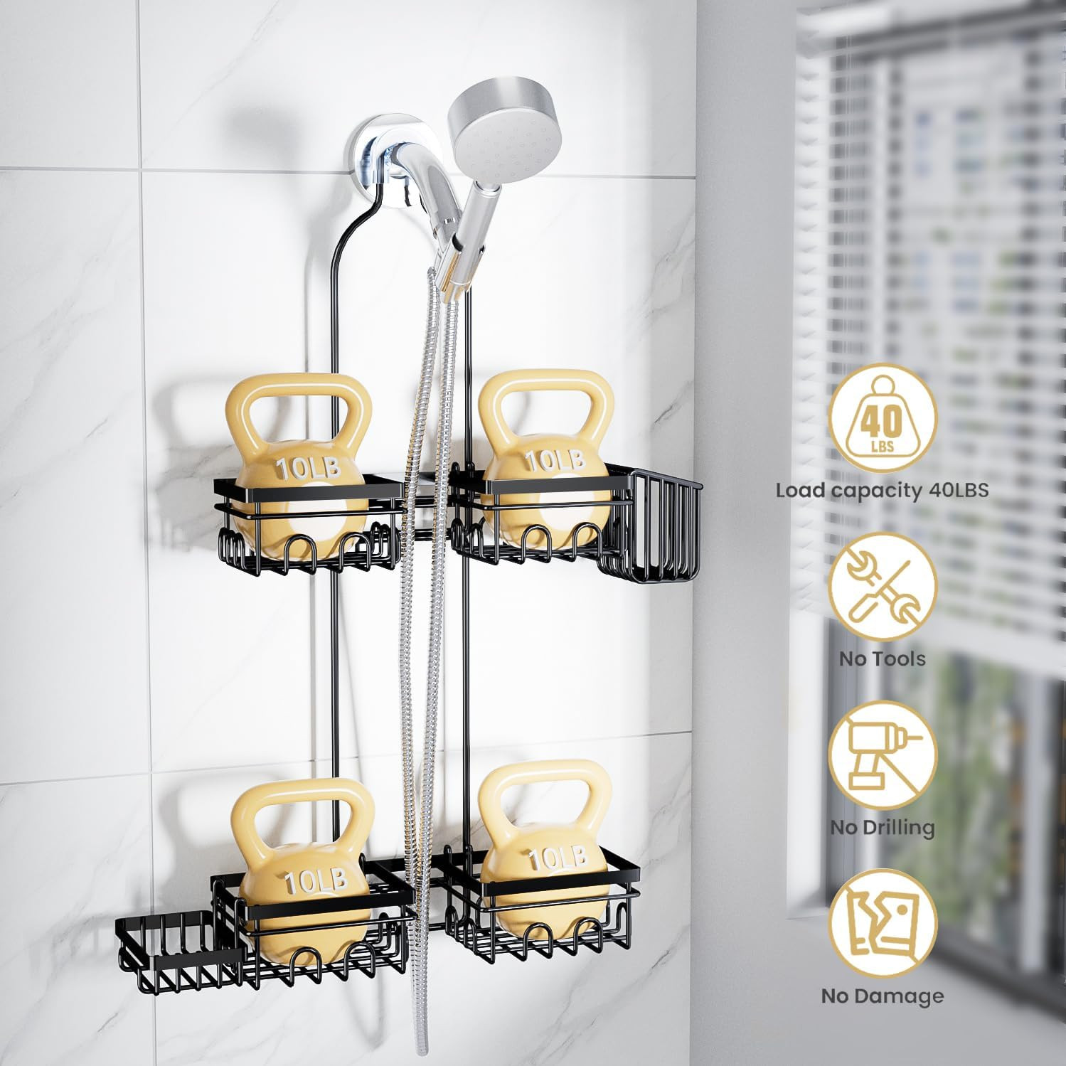 Shower Caddy Hanging for Handheld Showerheads, Rustproof Hanging Shower
