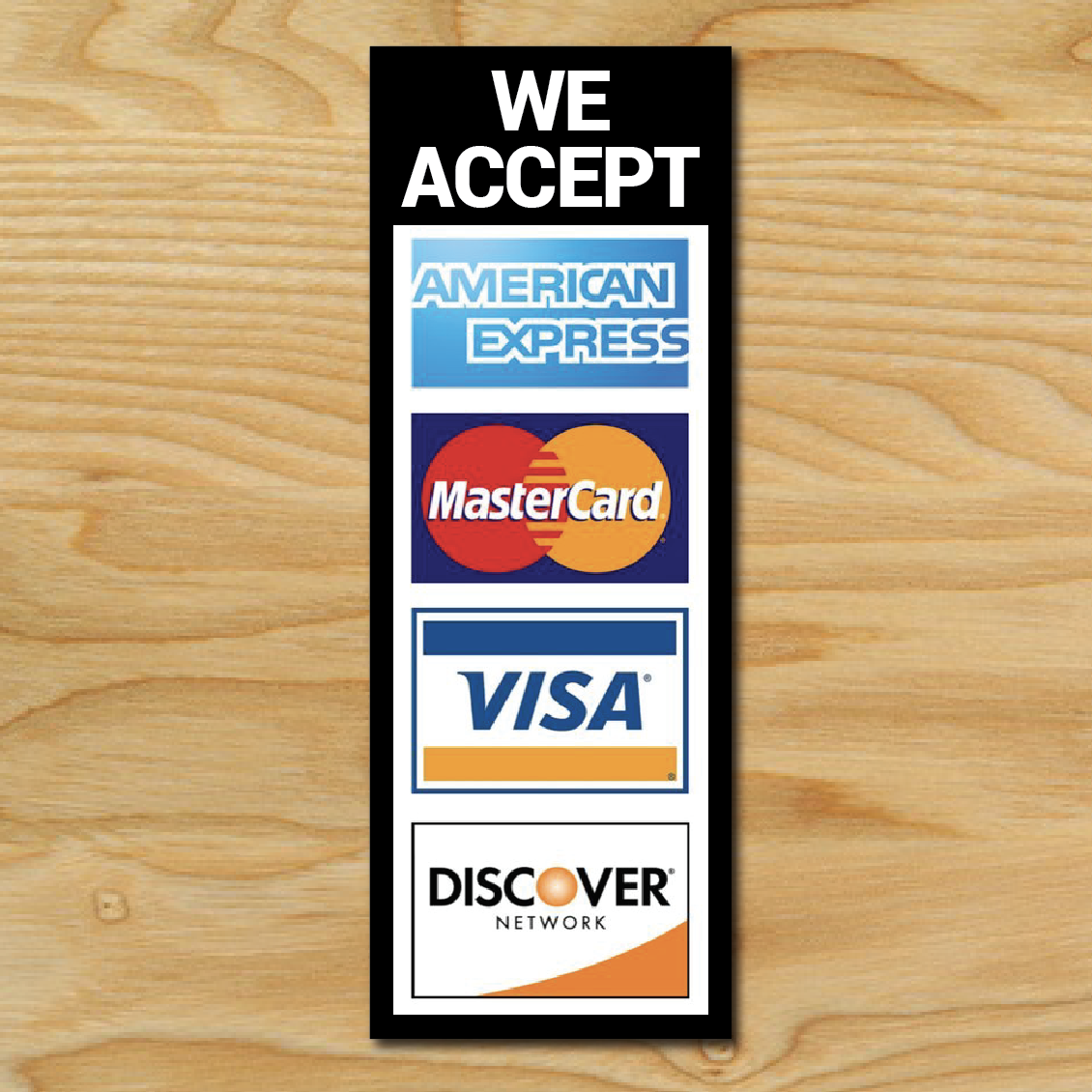 (1) WE ACCEPT Credit Card Sign Sticker Business Decal Store Retail Window Visa