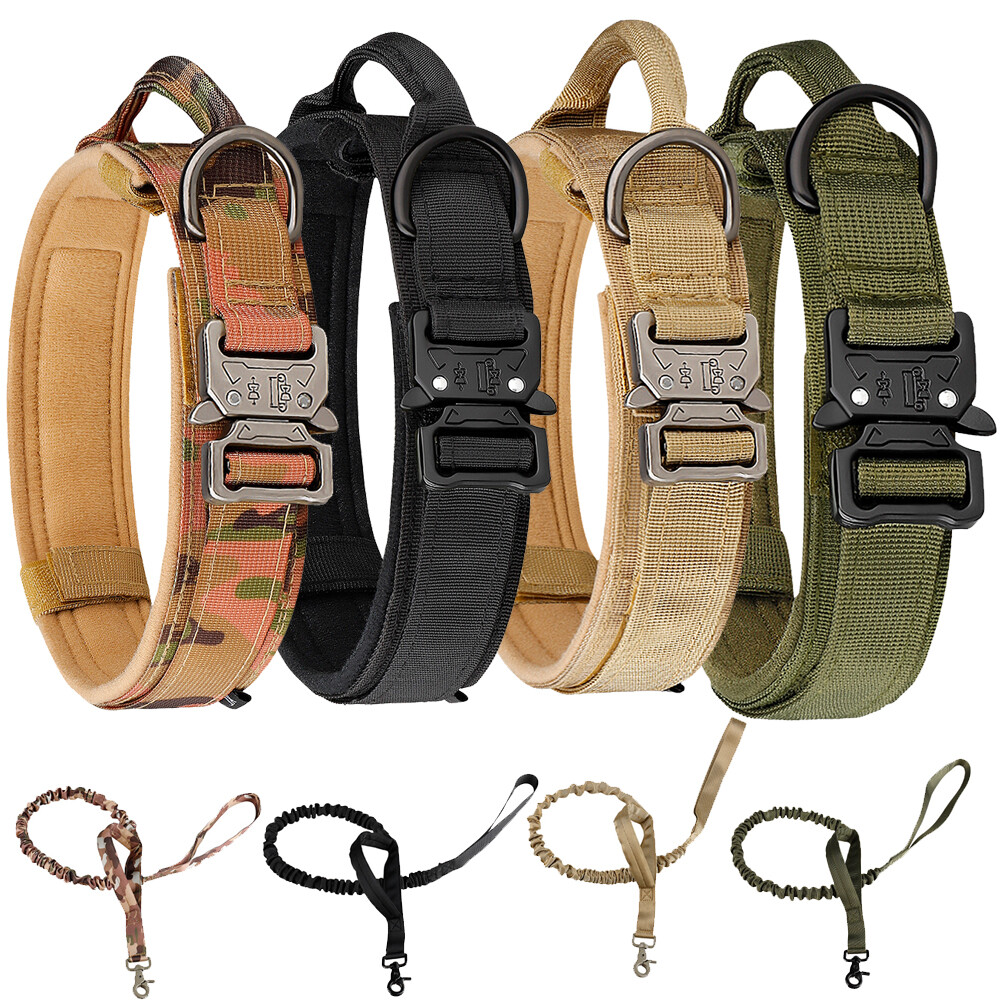 Tactical Dog Collar w/ Handle +Leash Heavy Duty Military Service Canine Training