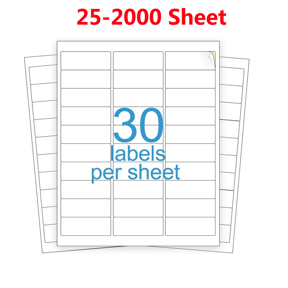 1" x 2 5/8"Self-Adhesive Blank Address Shipping Labels for Laser & Inkjet 30 UP